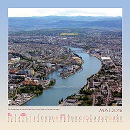 Das Dreiländereck. Links Weil am Rhein, oben Basel und rechts Huningue
